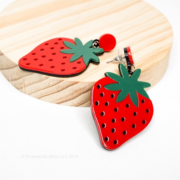 Ornamental Stone Jewelry - Strawberry Acrylic Dangle Statement Earrings #32